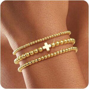 Gold Beaded Bracelet Set for Women 14K Gold Plated Stylish and Stackable